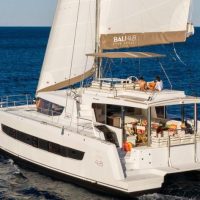 Private catamaran hire Barcelona sailing on the Mediterranean